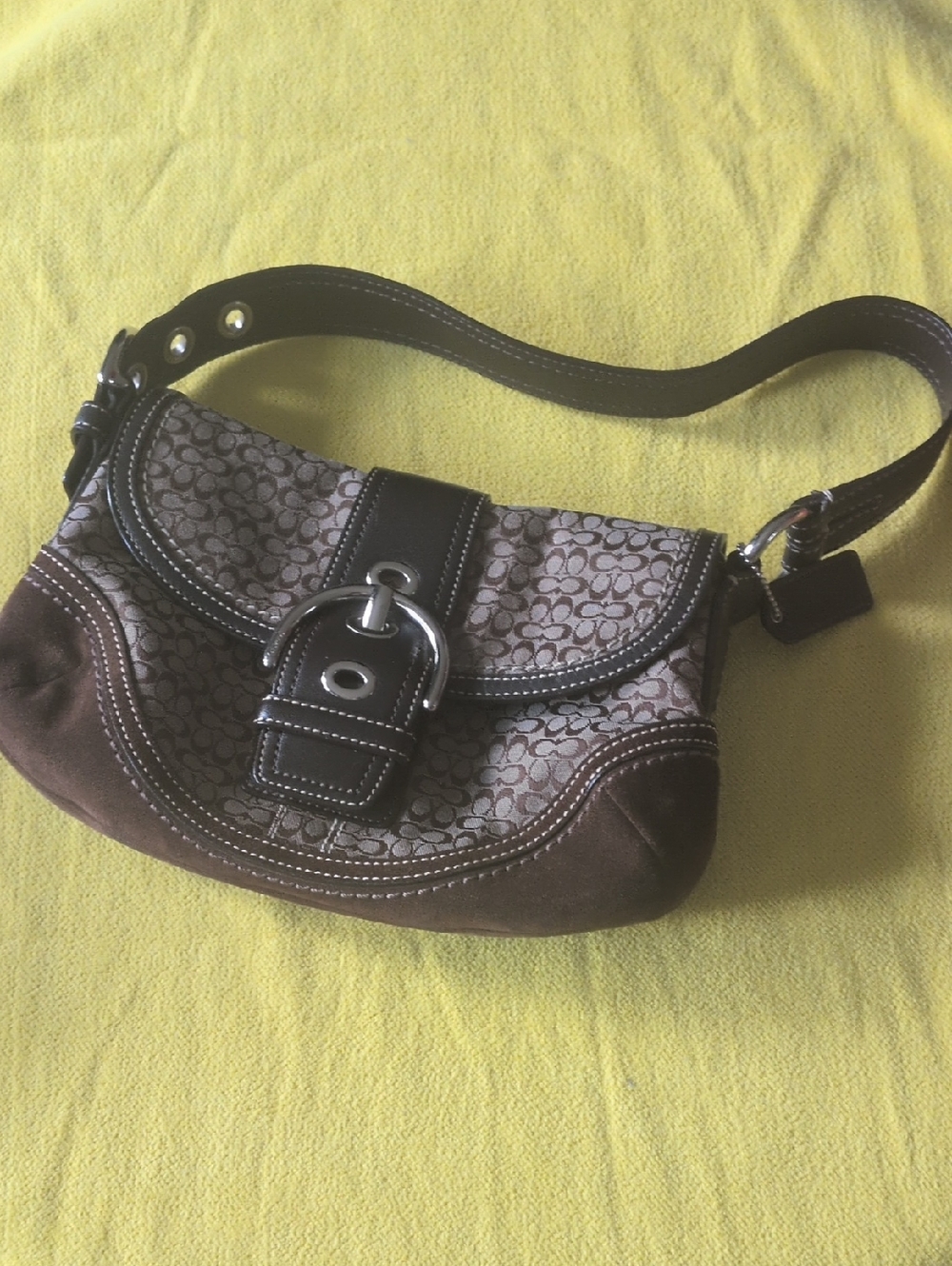 Coach Brown Signature Canvas Shoulder Bag with Dark Leather Trim